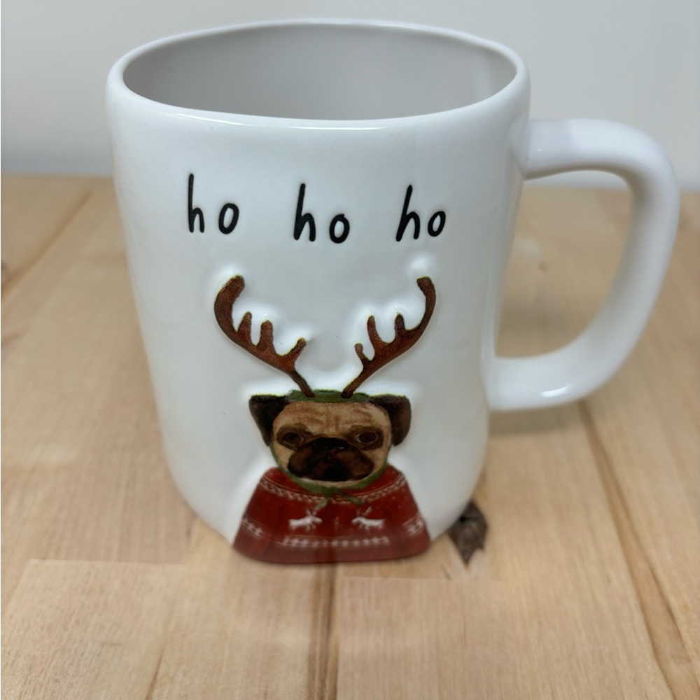 Rae Dunn Christmas HO HO HO Mug White Ceramic with Dog Decor New